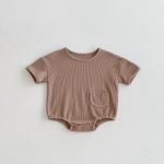 【66-90】ロンパース ワッフル ポケット付き 無地 - 画像 (7)