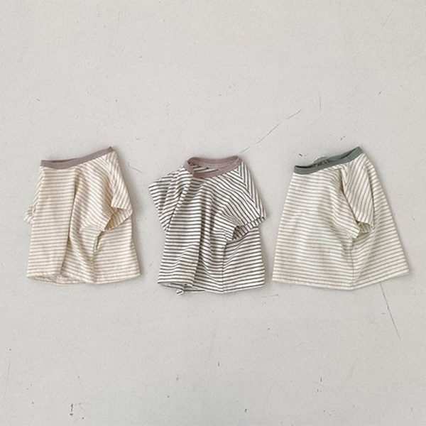 【73-100cm】半袖Tシャツ 男の子 カジュアル ボーダー柄 クルーネック