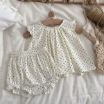 【73-100】2点セットORワンピース ハート柄 フリル袖 トップス&ショートパンツ - 画像 (8)