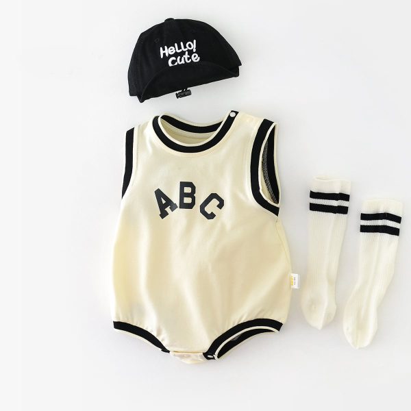【66-90cm】ロンパース ABCノースリーブ 肌触り良い