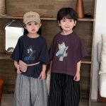 【80-140】半袖Tシャツ ねこ柄プリント ビッグシルエット