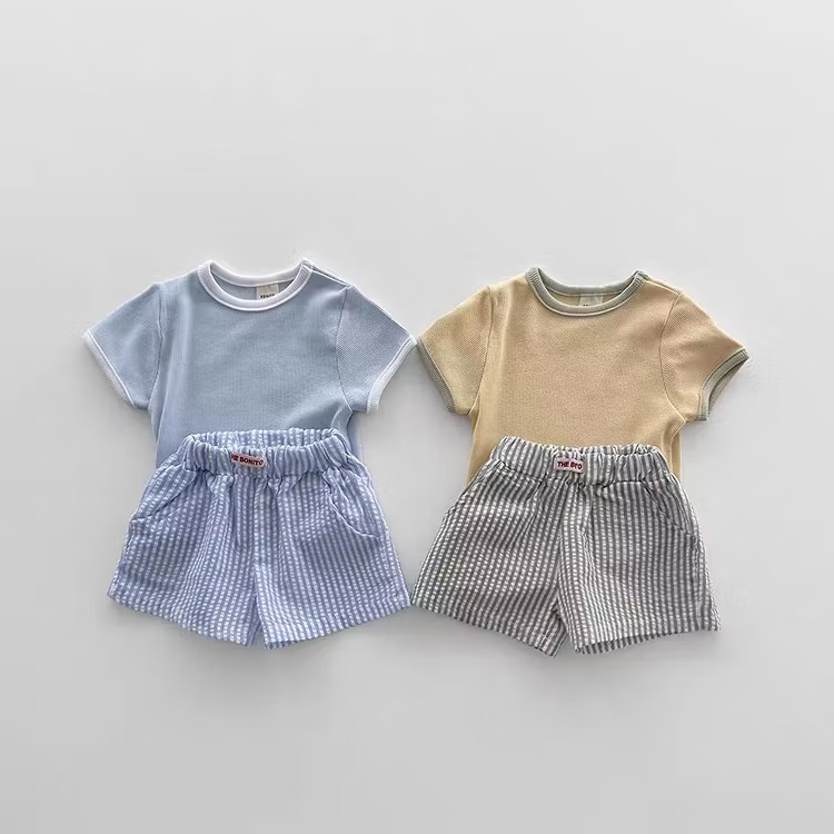 【BABYKIDS】夏新作韓国風バイカラー-セットアップ-LB7277.jpg 【73-120】セットアップ ベビー 男の子 韓国風 バイカラー - 画像 (1)
