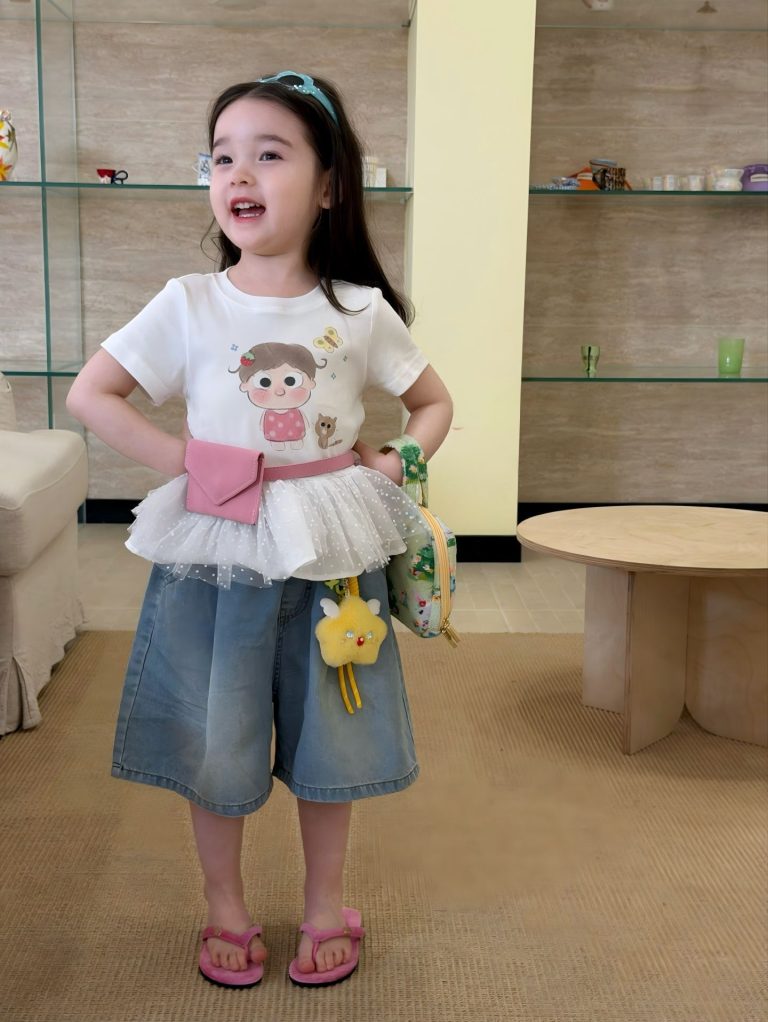 【90-140cm】半袖Ｔシャツorパンツ 女の子 切り替え スウィート