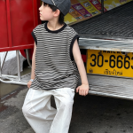 【100-170】Tシャツ 男の子 ボーダー柄 ノースリープ トレンド - 画像 (3)