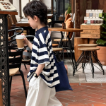 【100-170】半袖Tシャツ 男の子 ボーダー柄 折り襟 ポロシャツ - 画像 (3)
