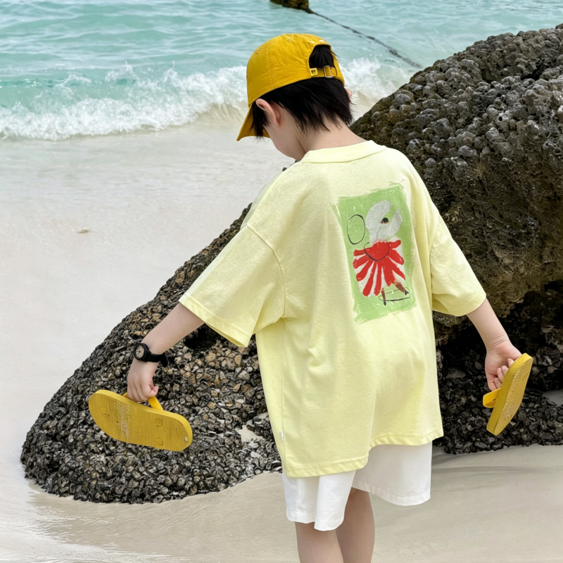 去除图片文字水印 (1) 【90-160】半袖Tシャツ 男の子 カートゥーン プリント 通気性拔群 - 画像 (1)