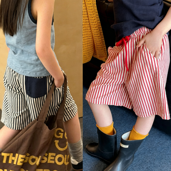 【80-130cm】ショートパンツ 女の子 ストライプ ストリート風