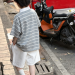 【100-170】半袖Tシャツ 男の子 ボーダー柄 折り襟 ゆったり - 画像 (4)