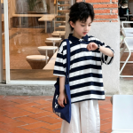 【100-170】半袖Tシャツ 男の子 ボーダー柄 折り襟 ポロシャツ - 画像 (4)