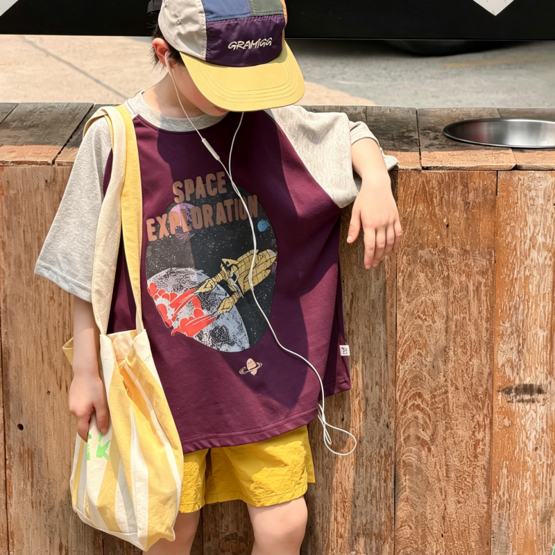 去除图片文字水印 (3) 【100-170】半袖Tシャツ 男の子 ゆったり クール ストリート風 - 画像 (1)