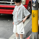 【100-170】半袖Tシャツ 男の子 ボーダー柄 折り襟 ゆったり - 画像 (5)