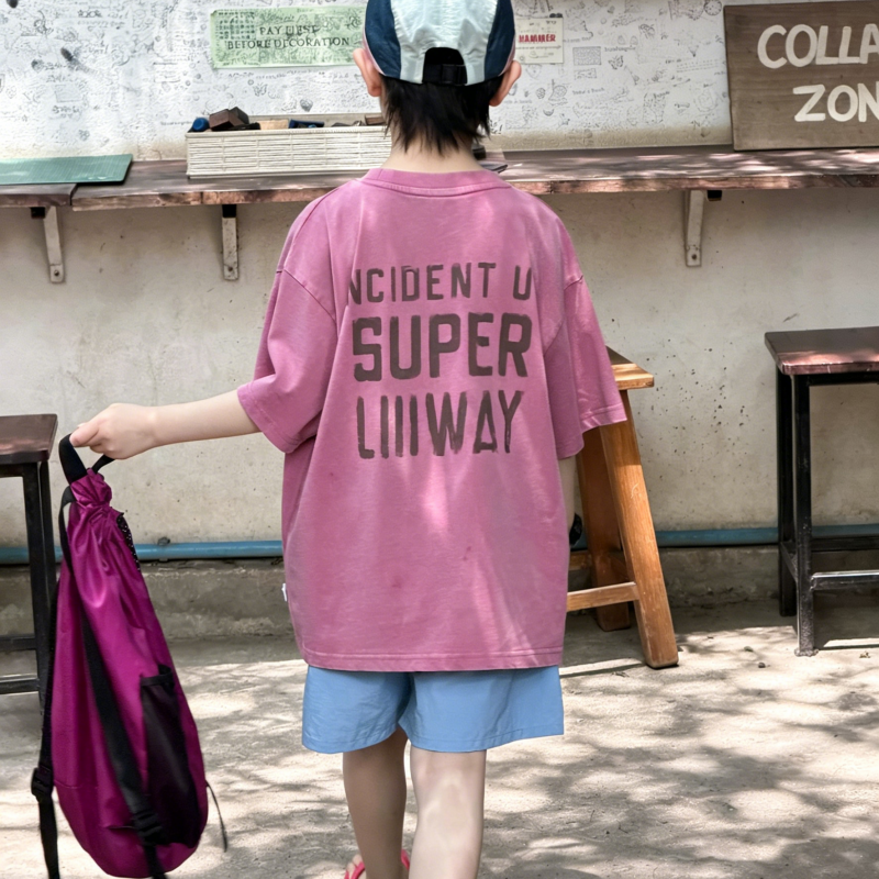 去除图片文字水印 (4) 【90-160】半袖Tシャツ 男の子 通気性拔群 プリント カジュアル - 画像 (1)