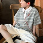 【100-170】半袖Tシャツ 男の子 ボーダー柄 折り襟 ゆったり - 画像 (6)