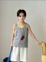 【100-170】ベスト ノースリーブ ゆったり 無地 合わせやすい 男の子 - 画像 (3)