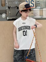 【100-160】半袖Tシャツ 男の子 英字 プリント ノースリープ - 画像 (5)