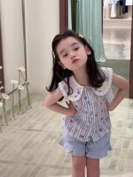 【80-130】ストライプ シャツorフリル ショートパンツ 女の子 ノースリープ - 画像 (2)