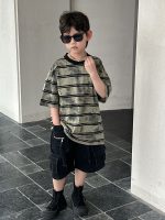 【100-160】Tシャツ ストライブ 配色 半袖 夏新作 カジュアル 男の子 - 画像 (2)