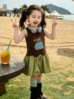 【90-150】ワンピース 女の子 ノースリープ 切り替え レトロ - 画像 (2)