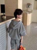 【100-170】セットアップ 無地 切り替え 半袖 フード付き アウター+ショートパンツ - 画像 (6)