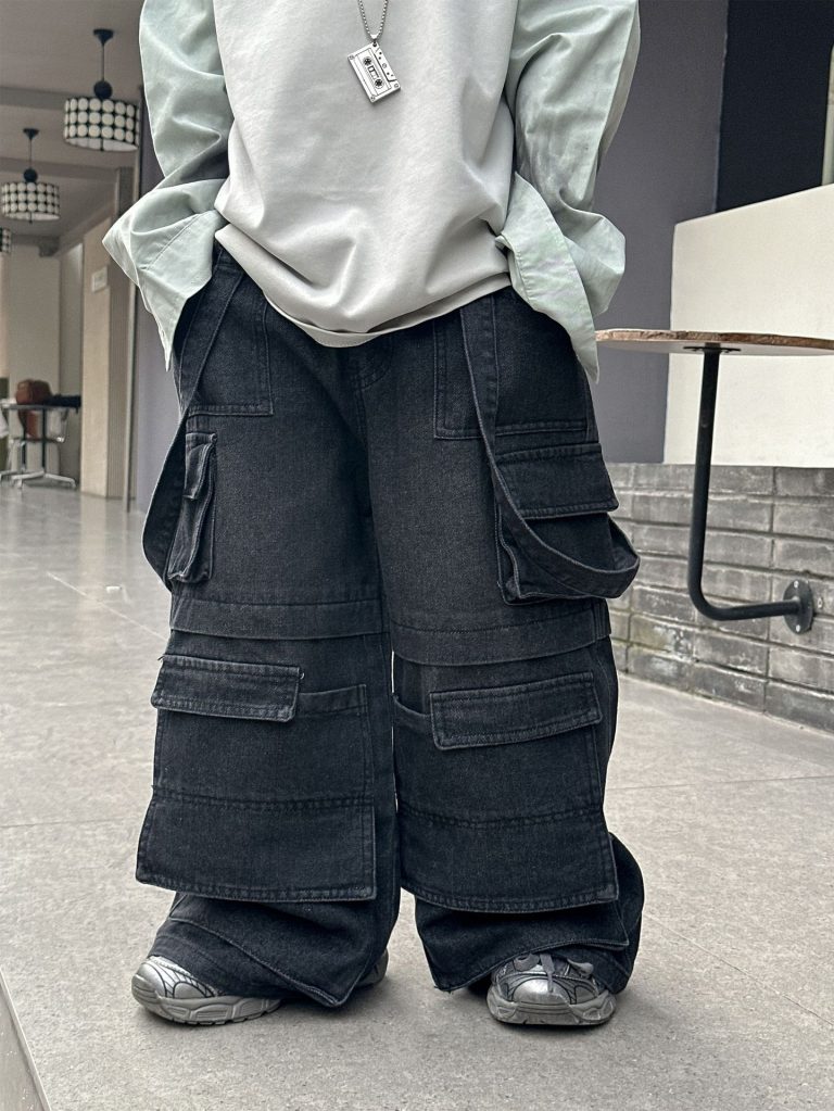 【110-150cm】パンツ デニム 韓国風 ゆったり 合わせやすい ポケット付き 無地 男の子