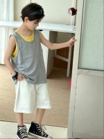 【100-170】ベスト ノースリーブ ゆったり 無地 合わせやすい 男の子 - 画像 (6)