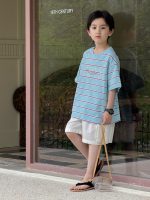 【100-160】半袖Tシャツ 男の子 ボーダー柄 快適 ゆったり - 画像 (6)