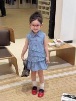 【90-150】ワンピース 女の子 チェック柄 折り襟 ノースリープ - 画像 (5)