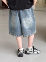 【100-160】ショートパンツ 男の子 デニム 切り替え レトロ - 画像 (4)
