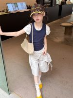 【100-160】ショートパンツ 切り替え 無地 ゆったり 七分丈 合わせやすい - 画像 (4)