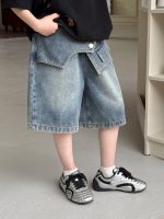 【100-160】ショートパンツ 男の子 デニム 切り替え レトロ - 画像 (6)