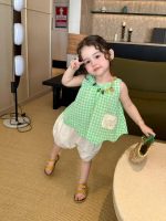 【80-130】ノースリープ トップスorショートパンツ 女の子 チェック柄 カジュアル