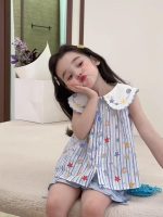 【80-130】ストライプ シャツorフリル ショートパンツ 女の子 ノースリープ - 画像 (4)