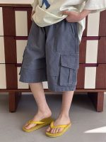 【100-170】ショートパンツ カジュアル ゆったり 無地 ポケット付き 五分丈 男の子 - 画像 (4)