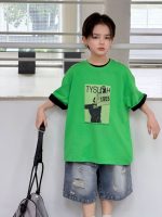 【90-160】Tシャツ ラウンドネック 半袖 シンプル プリント 男の子 - 画像 (2)