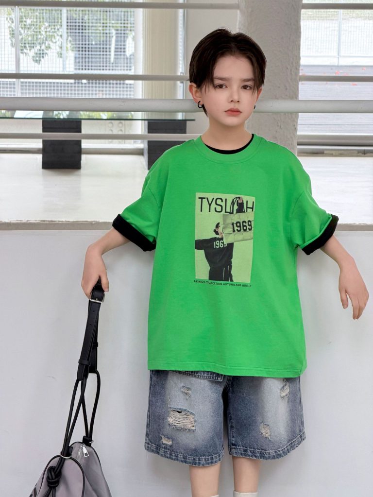 【90-160cm】Tシャツ ラウンドネック 半袖 シンプル プリント 男の子