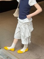 【100-160】ショートパンツ 切り替え 無地 ゆったり 七分丈 合わせやすい - 画像 (6)