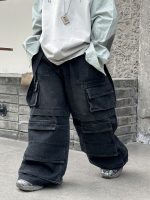 【110-150】パンツ デニム 韓国風 ゆったり 合わせやすい ポケット付き 無地 男の子 - 画像 (3)
