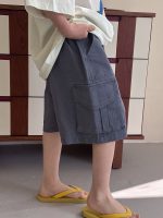 【100-170】ショートパンツ カジュアル ゆったり 無地 ポケット付き 五分丈 男の子 - 画像 (5)