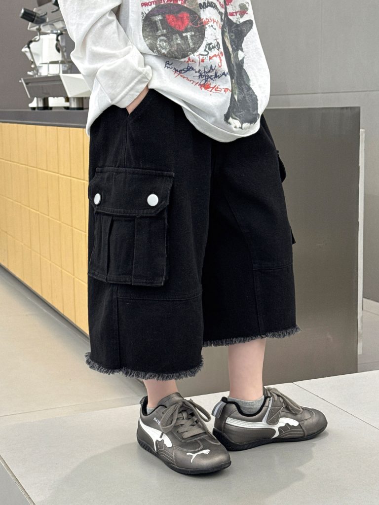 【90-150cm】七分丈 パンツ 男の子 ポケット付き ウォッシュド