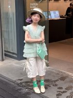 【100-160】ショートパンツ 韓国風 ゆったり 縄結び 無地 七分丈 - 画像 (6)
