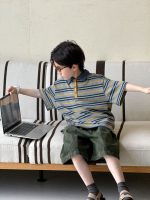 【100-160】半袖Tシャツ 男の子 ボーダー柄 配色 ポロシャツ - 画像 (5)