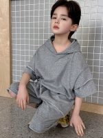 【100-170】セットアップ 無地 切り替え 半袖 フード付き アウター+ショートパンツ - 画像 (3)