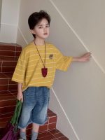 【100-170】Tシャツ ストライプ プリント ゆったり 五分袖 男の子 - 画像 (3)