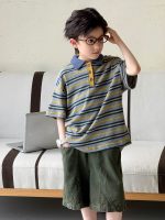 【100-160】半袖Tシャツ 男の子 ボーダー柄 配色 ポロシャツ - 画像 (3)
