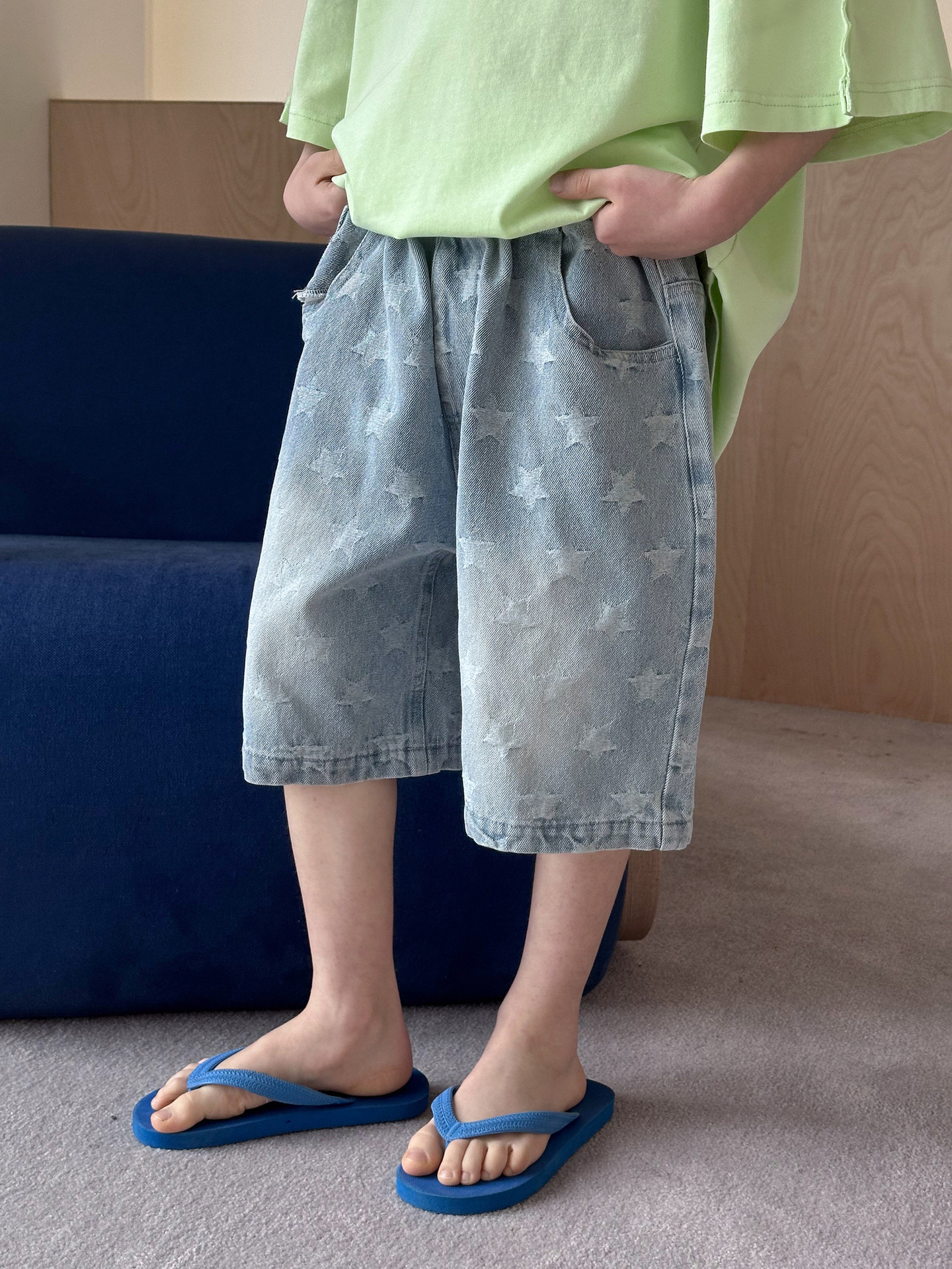 O1CN01pXfLfg1DACRGJhwMC_2218066840175-0-cib.jpg 【100-170】ショートパンツ 星柄 デニム ゆったり 五分丈 合わせやすい 男の子 - 画像 (1)
