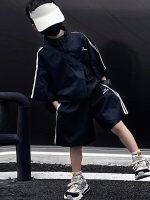 【90-150】セットアップ 配色 ゆったり 韓国風 男の子 アウター+ショートパンツ - 画像 (4)