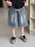 【100-160】ショートパンツ 男の子 デニム 切り替え レトロ