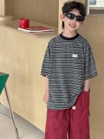 【90-160】半袖Tシャツ 男の子 ボーダー柄 レトロ