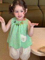 【80-130】ノースリープ トップスorショートパンツ 女の子 チェック柄 カジュアル - 画像 (4)