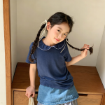 【80-130】半袖Tシャツ 女の子 折り襟 無地 - 画像 (2)